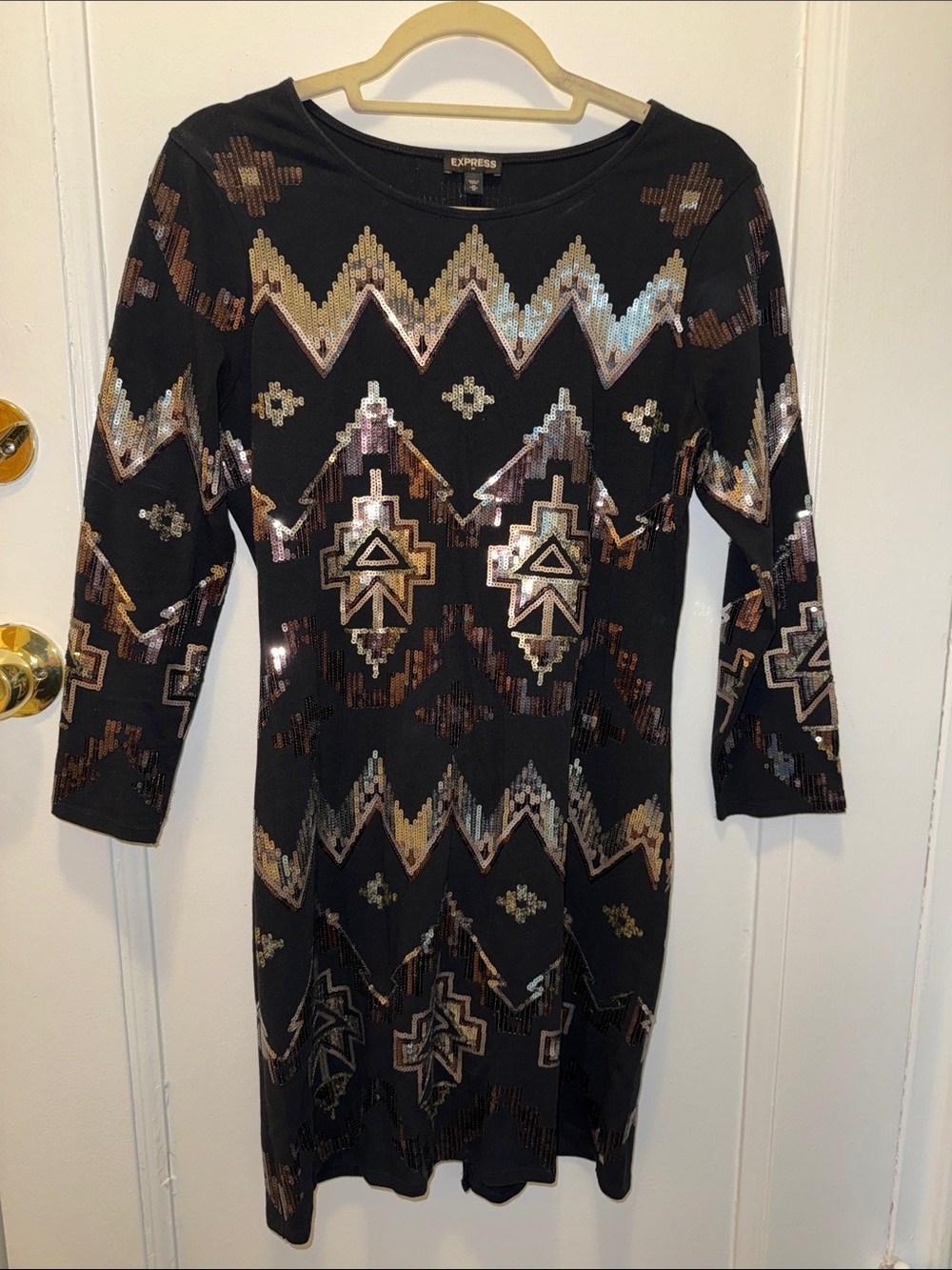 Express Black Sequin Aztec Sheath Dress